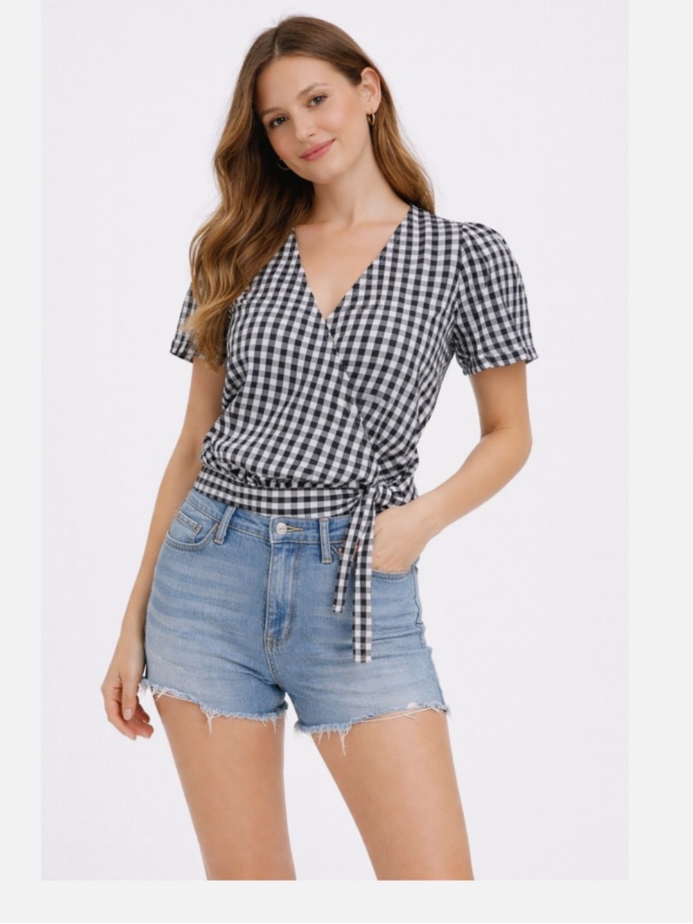 NWT DARLING MADEWELL SLIGHTLY CROPPED CHECKERED TIE BLOUSE. SIZE XS